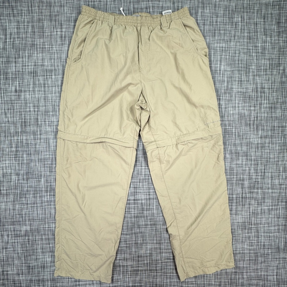 Columbia PFG Backcast Mens Large Convertible Pants Beige Nylon Zip Off Fishing